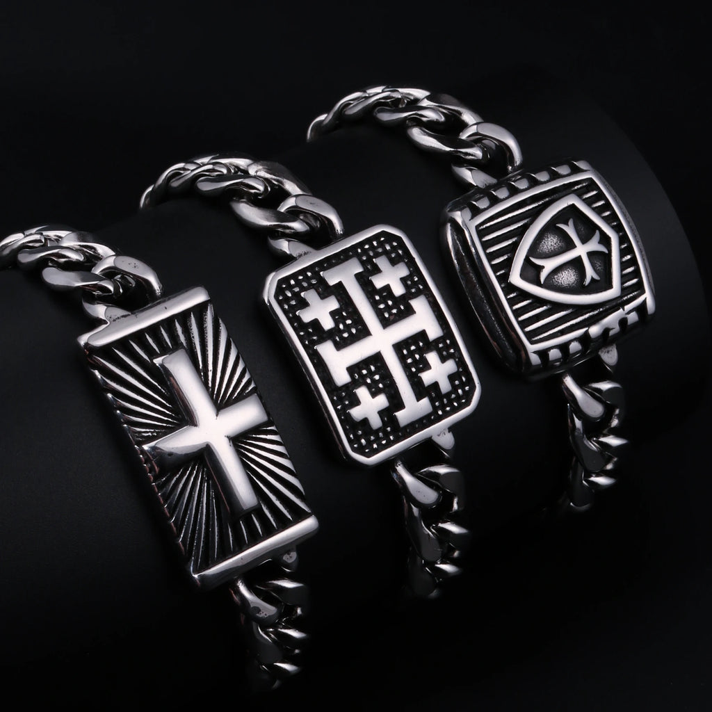 1PC Pulseras Hombre Medieval Stainless Steel Male Bracelets for Man Jesus Cross Bracelets Man Spiritual Jewelry Fathers Day Gift