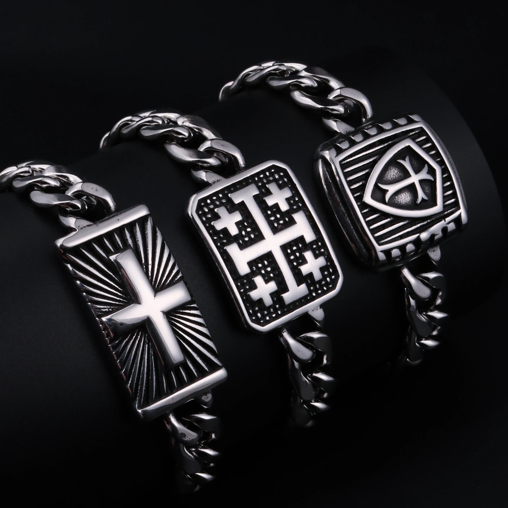 1PC Pulseras Hombre Medieval Stainless Steel Male Bracelets for Man Jesus Cross Bracelets Man Spiritual Jewelry Fathers Day Gift