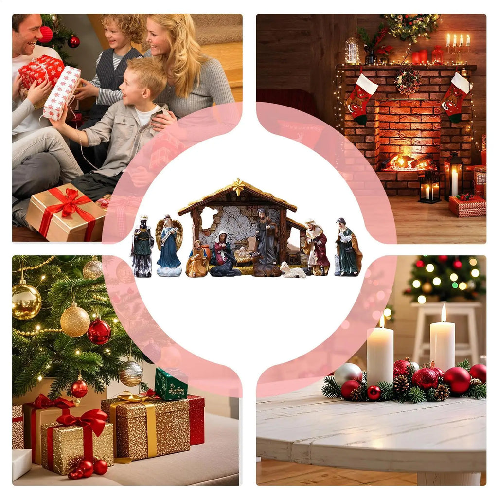 Christmas Nativity Set 12 Pieces Religious Jesus Birth Sculptures Resin Catholic Christian Nativity Manger Sculptures