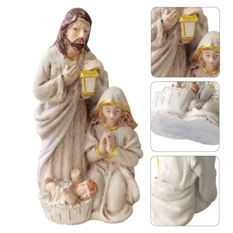Nativity Scene Statue Tabletop Scenes Resin Holy Family Statue Catholic Figurine Handicrafts Sculpture Thanksgiving Decoration