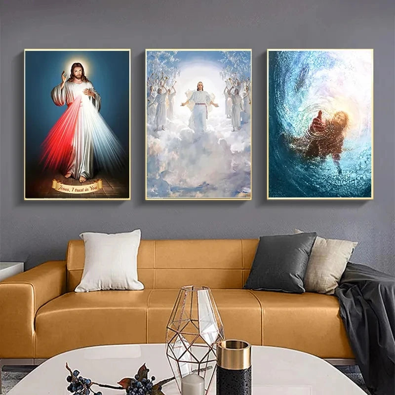 Jesus Christ Portrait Hand of God Poster Retro Christian Religious Canvas Painting Wall Art Pictures Christmas Home Decor