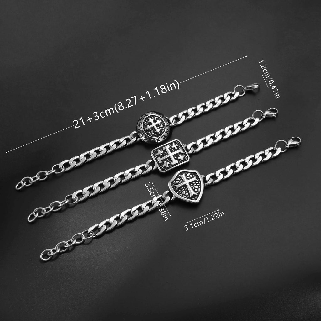 1PC Pulseras Hombre Medieval Stainless Steel Male Bracelets for Man Jesus Cross Bracelets Man Spiritual Jewelry Fathers Day Gift