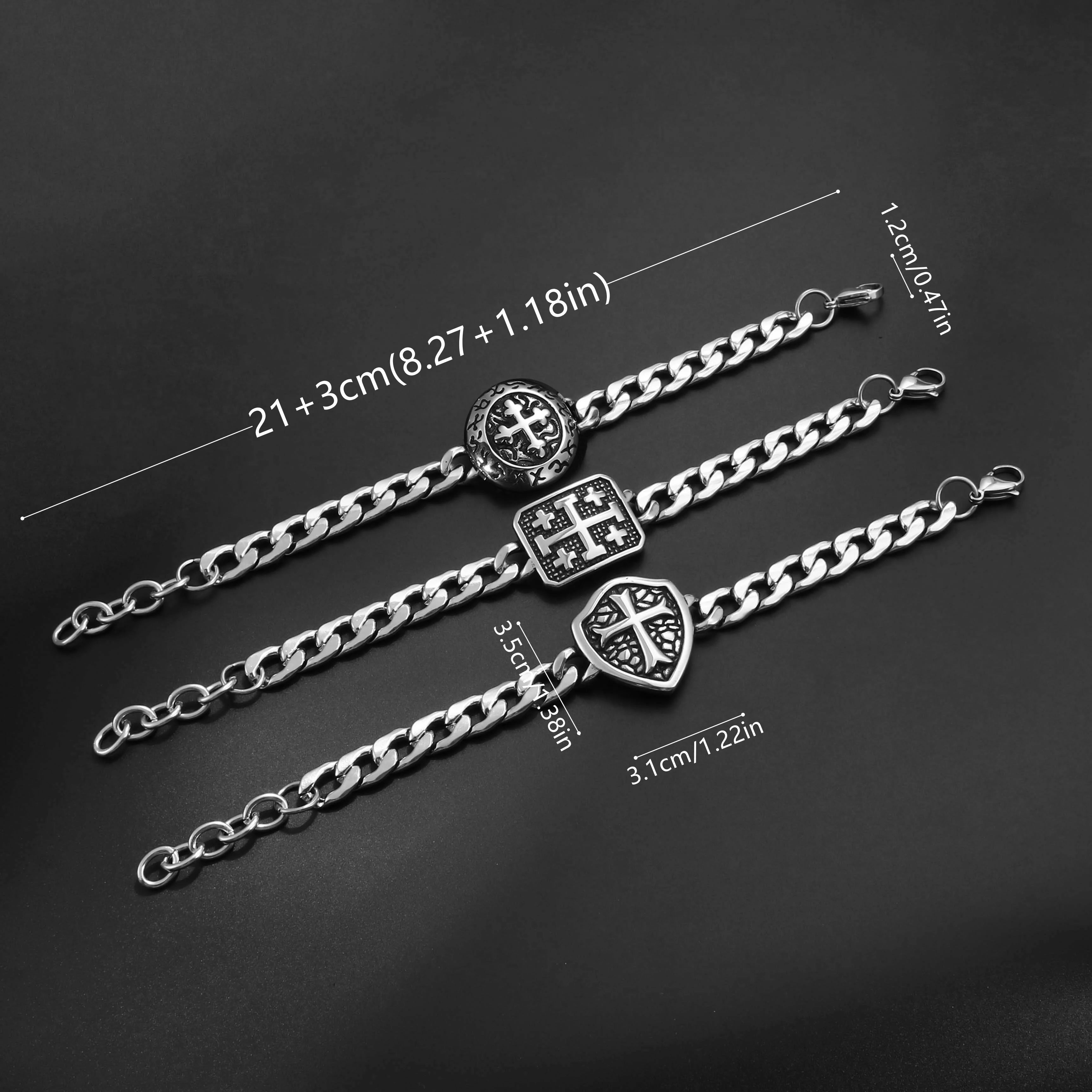1PC Pulseras Hombre Medieval Stainless Steel Male Bracelets for Man Jesus Cross Bracelets Man Spiritual Jewelry Fathers Day Gift
