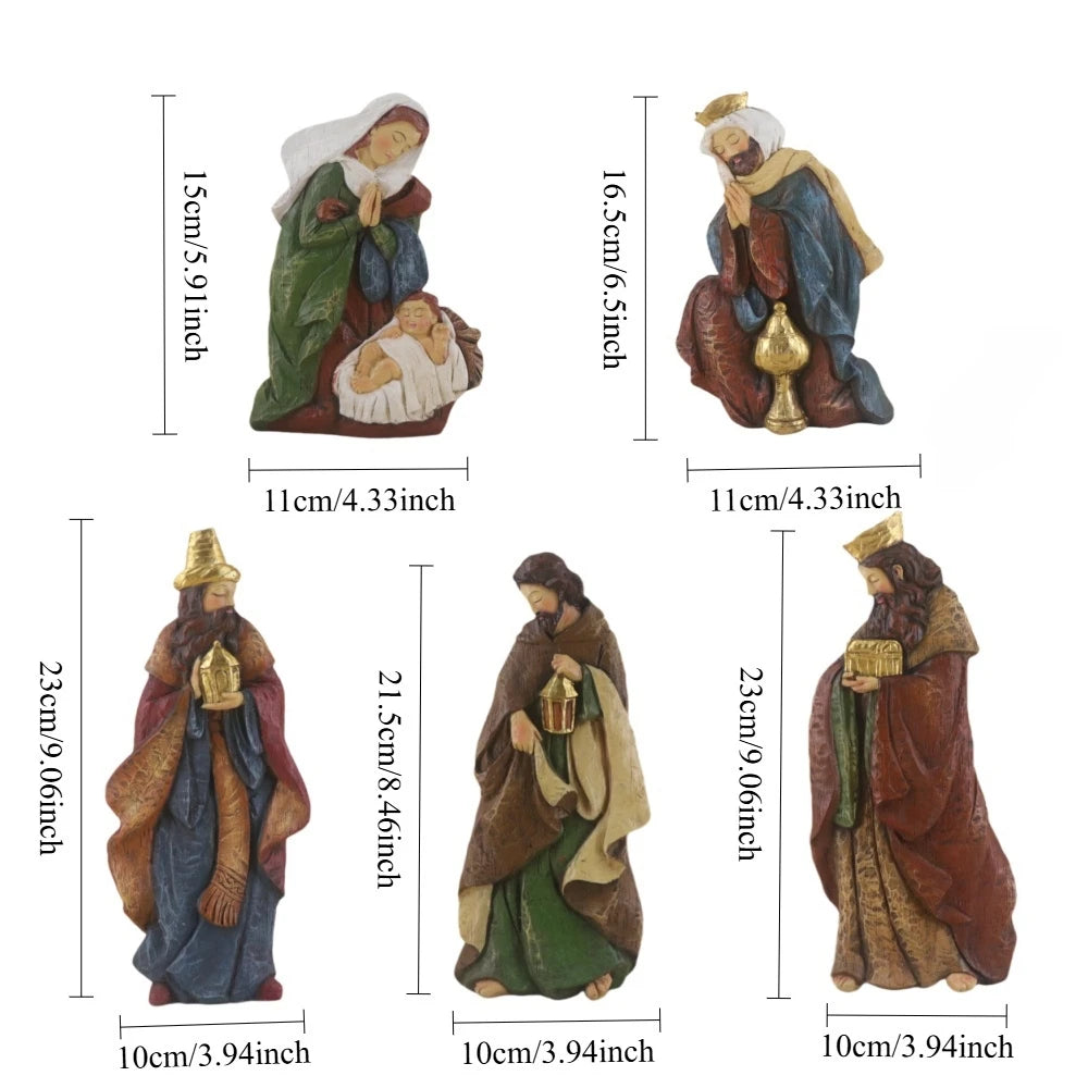 Nativity Figurines Scene Set Holy Manger Christmas Decor Jesus Birth Crib Statue Ornaments Catholic Christian Home Decorations