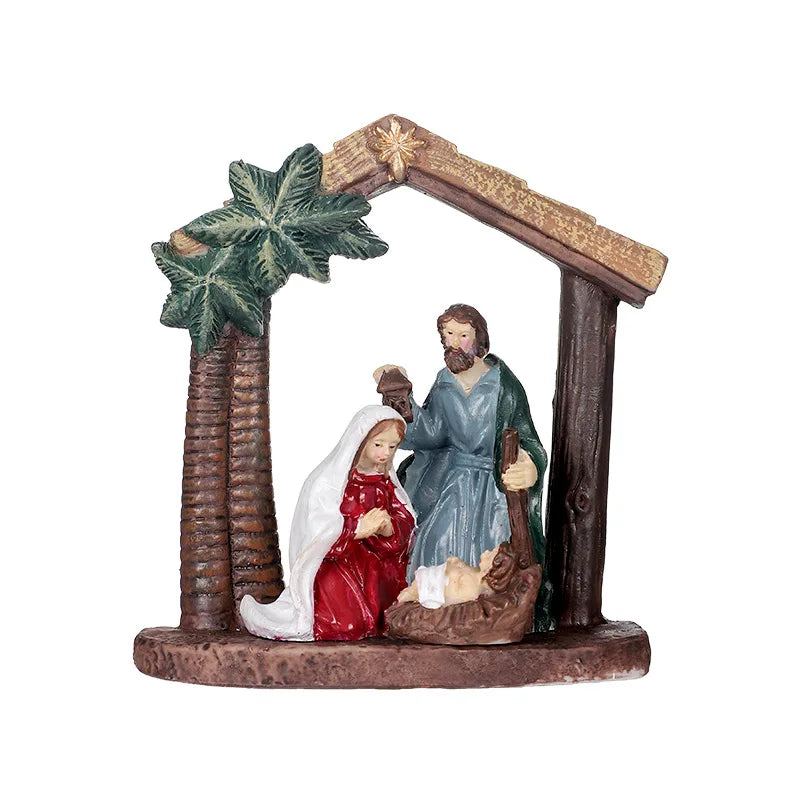 Christmas Decorations Manger Nativity Resin Ornaments Home Desktop Decoration
