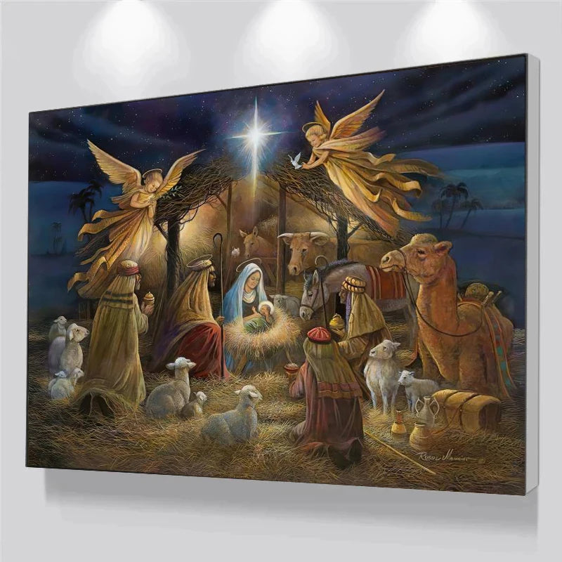 Birth of Jesus Christ Wall Art Canvas Painting Nativity Scene Christmas Decor Modern Oil Painting Church Wall Decor Cuadros