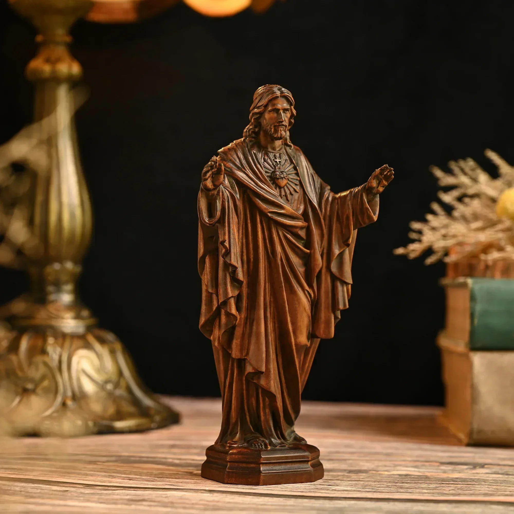 Vintage Solid Wood Carving Handcrafts Jesus Sacred Statue Ornaments Office Decor Figurines