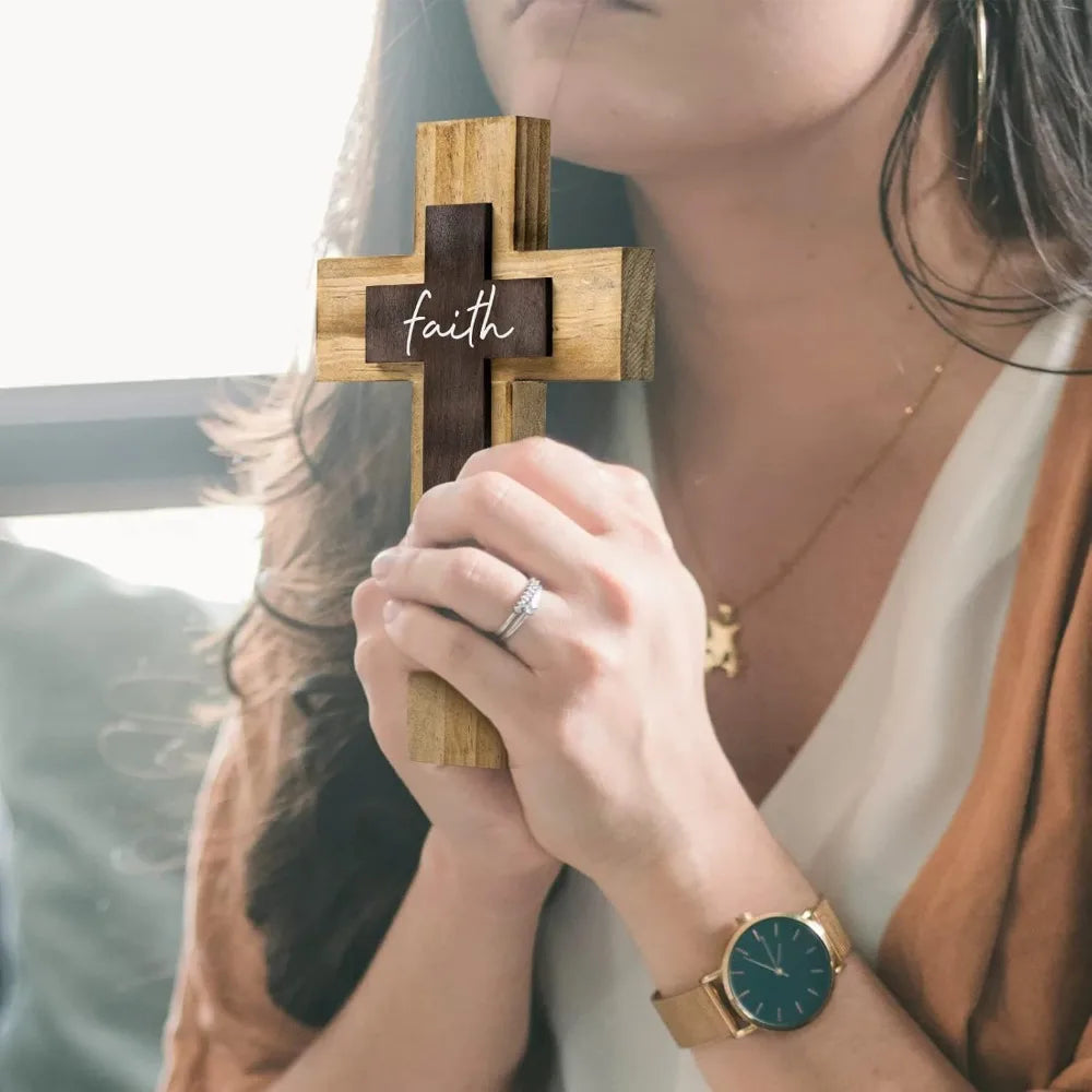 Wall Wooden Cross Christians Crosses Spiritual Religious Cross With Hook Christmas Wall Hanging Handmade Nature Wood Color with