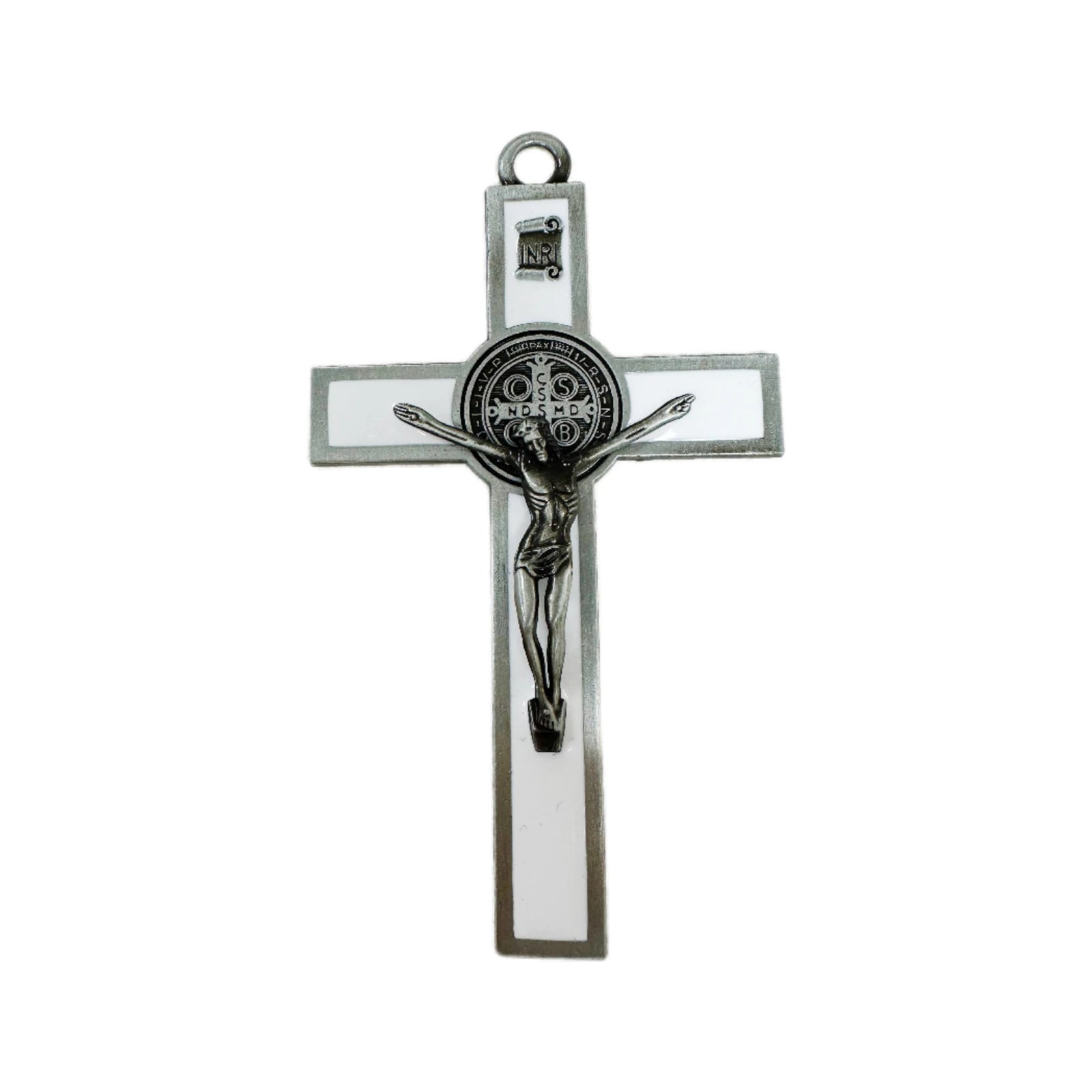 Easter Gift Crucifix Wall Cross-St. Benedict Metal Wall Art-5.0 InchX2.7 Inch Black White Brown Enamel Give Blessing Rosary Gift