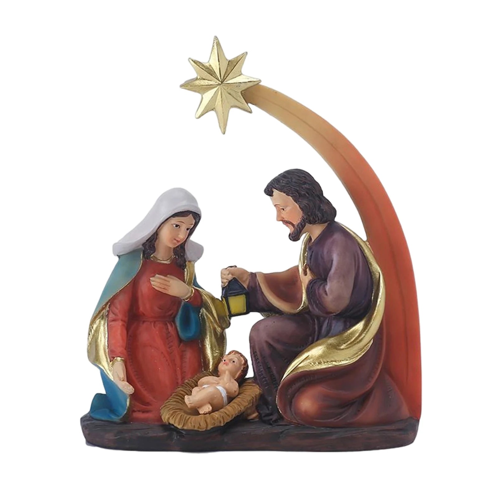 Resin Jesus Nativity Figurine Desktop Ornament Family Nativity Sculptures Handicrafts Christmas Gift Home Decor for Living Room