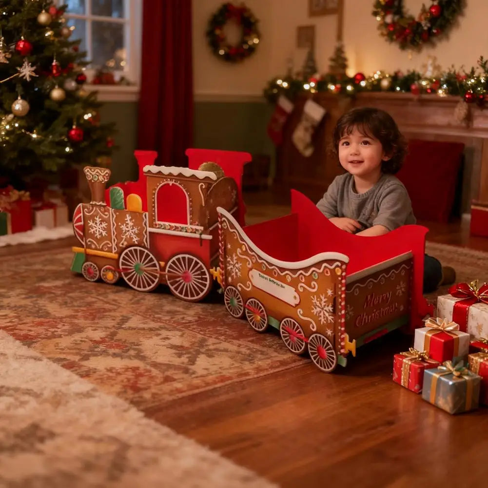Santa Gift Train Christmas Gift Train Festive Christmas Train Toy Set with Santa Gift Boxes Gingerbread Ornaments for Kids