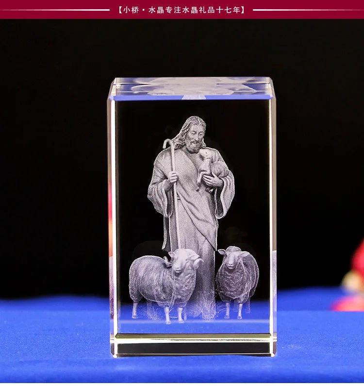 Efficacious HOME family Talisman- Christianity Jesus Christ with sheeps Figurine 3D Crystal statue - cost