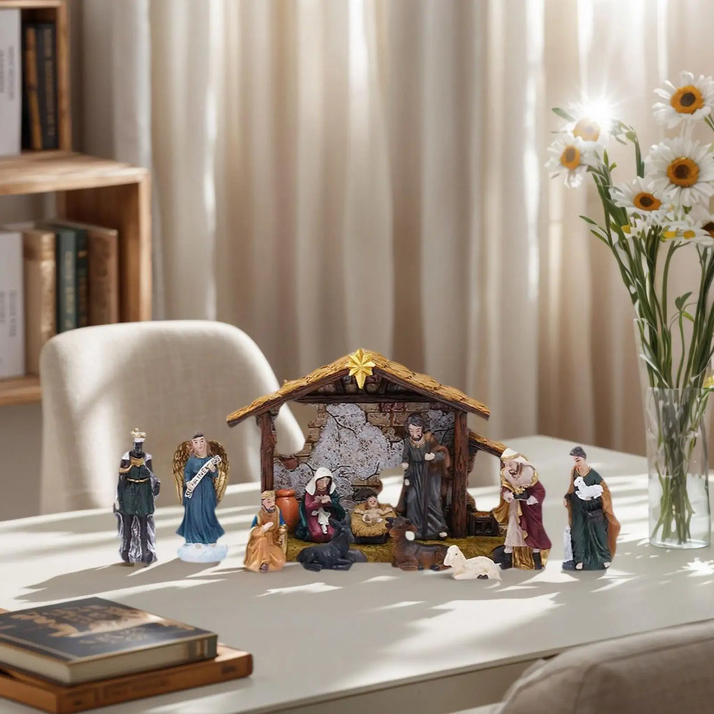 Nativity Set Christmas Manger Decoration Resin Christmas Manger Nativity Figurine Set for Bookshelf Home Dining Table Mantle