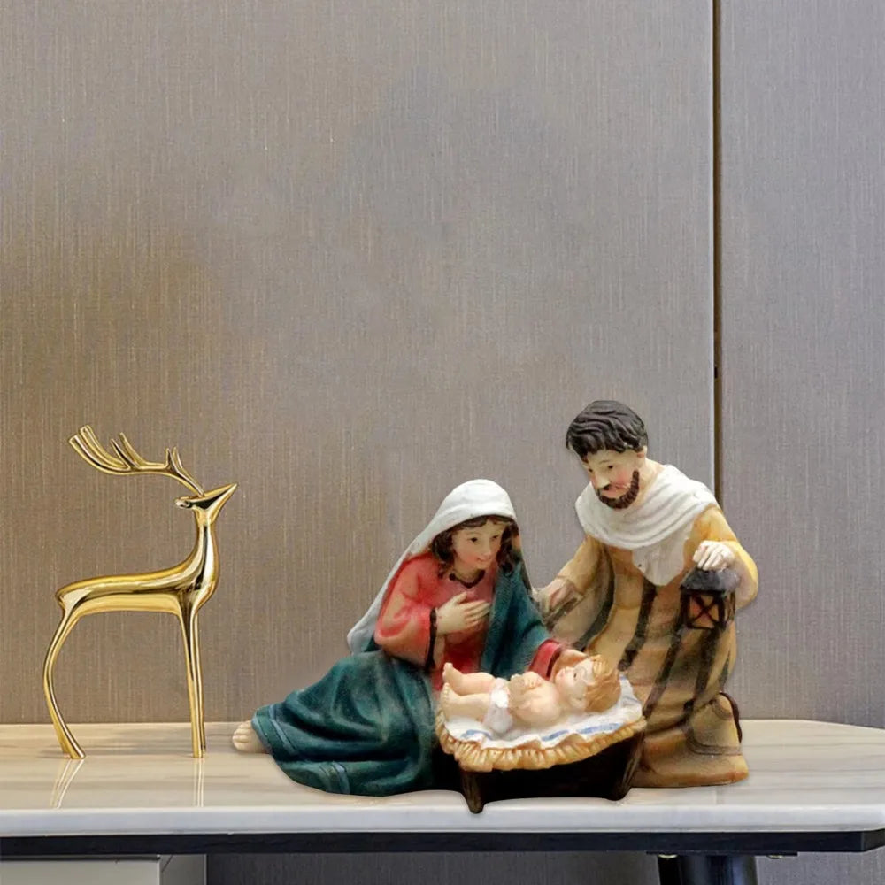 Creative Handmade Holy Family Statues Painted Cartoon Christ Figurine Religious Sculptures Church