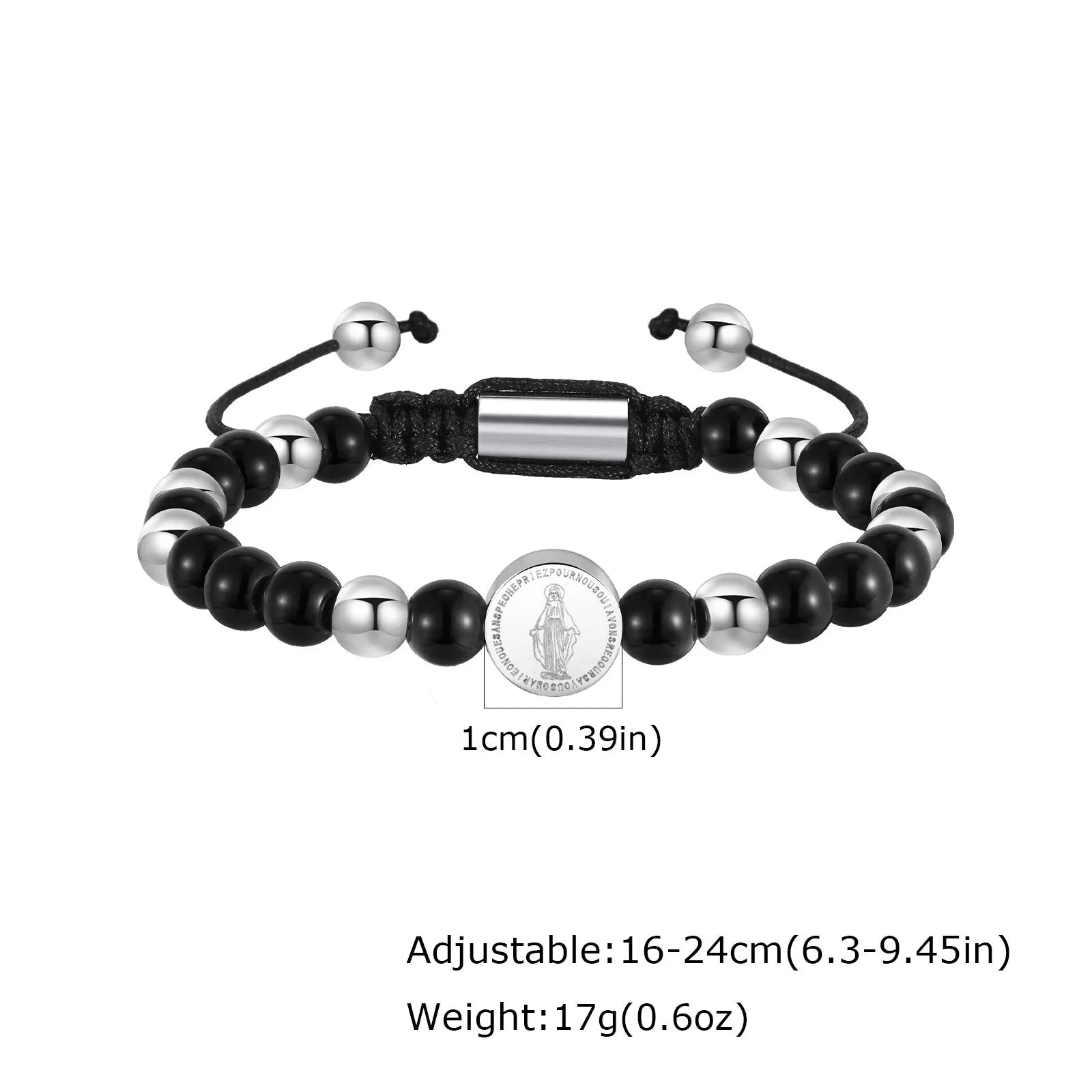 Vnox Stainless Steel Cross Virgin Mary Charm Tiger Eye Bead Adjustable Bracelet, Trendy Religious Prayer Jewelry for Men Women