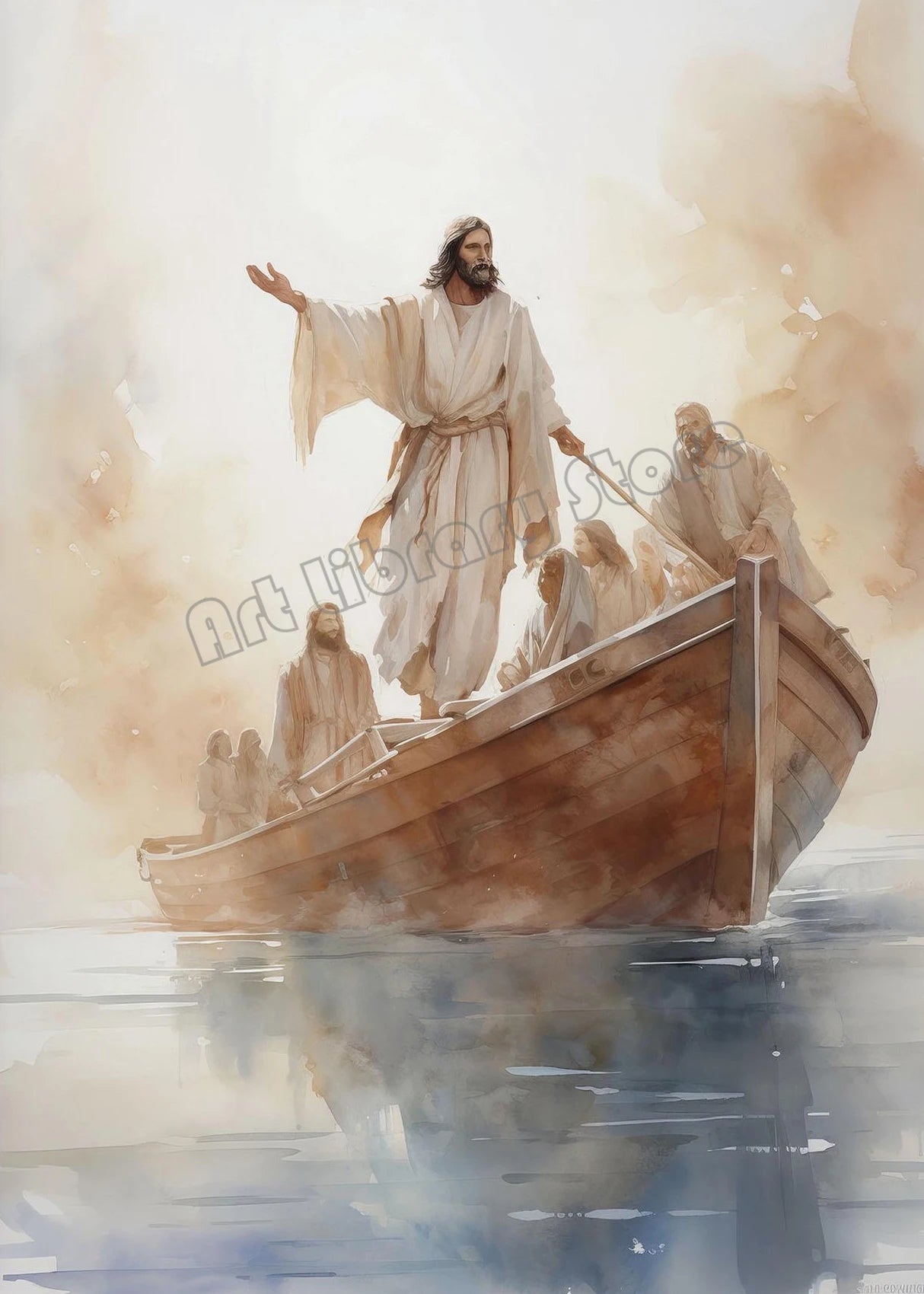 Watercolor Jesus Teaching Children Portrait Christian Religious Poster Canvas Painting Wall Art Pictures Home Interior Decor