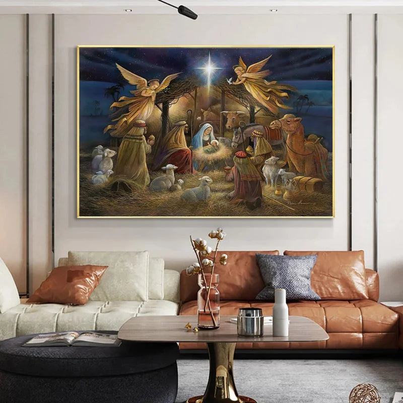 Birth of Jesus Christ Wall Art Canvas Painting Nativity Scene Christmas Decor Modern Oil Painting Church Wall Decor Cuadros