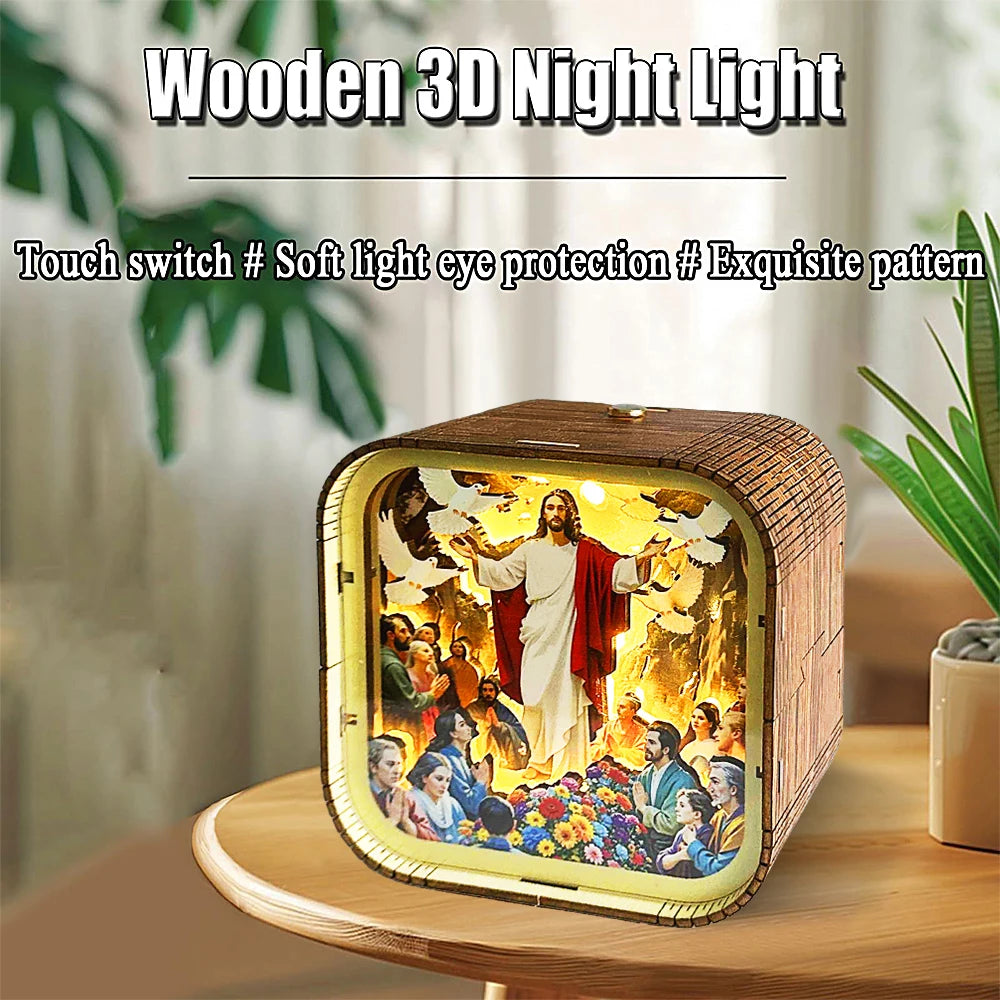 DIY 3D Wooden Jesus Resurrection Book Nook Kit with LED Light - Christian Bookshelf Insert, Religious Home Decor