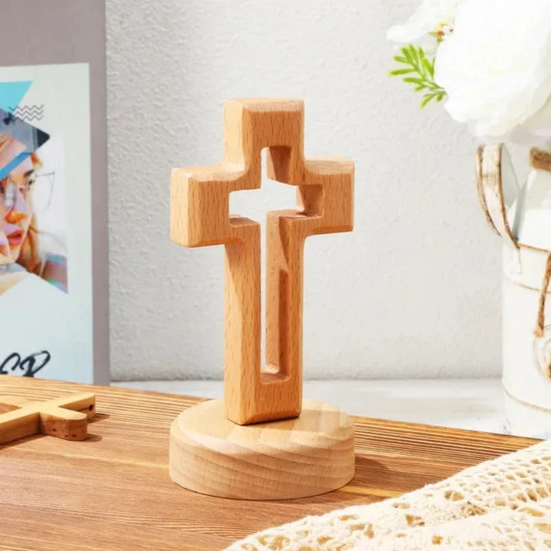 Cross Wood Crucifix Standing Jesus Wall Wooden Religious Christian Table Decoration Holy Church Religious Ornament Statue Gifts