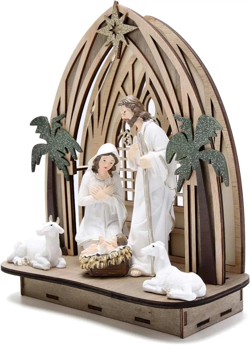 10“ Hight Nativity Set for Christmas Indoor Xmas Figurines Decorations with Light Holy Family Nativity Scene for Xmas Decor Gift