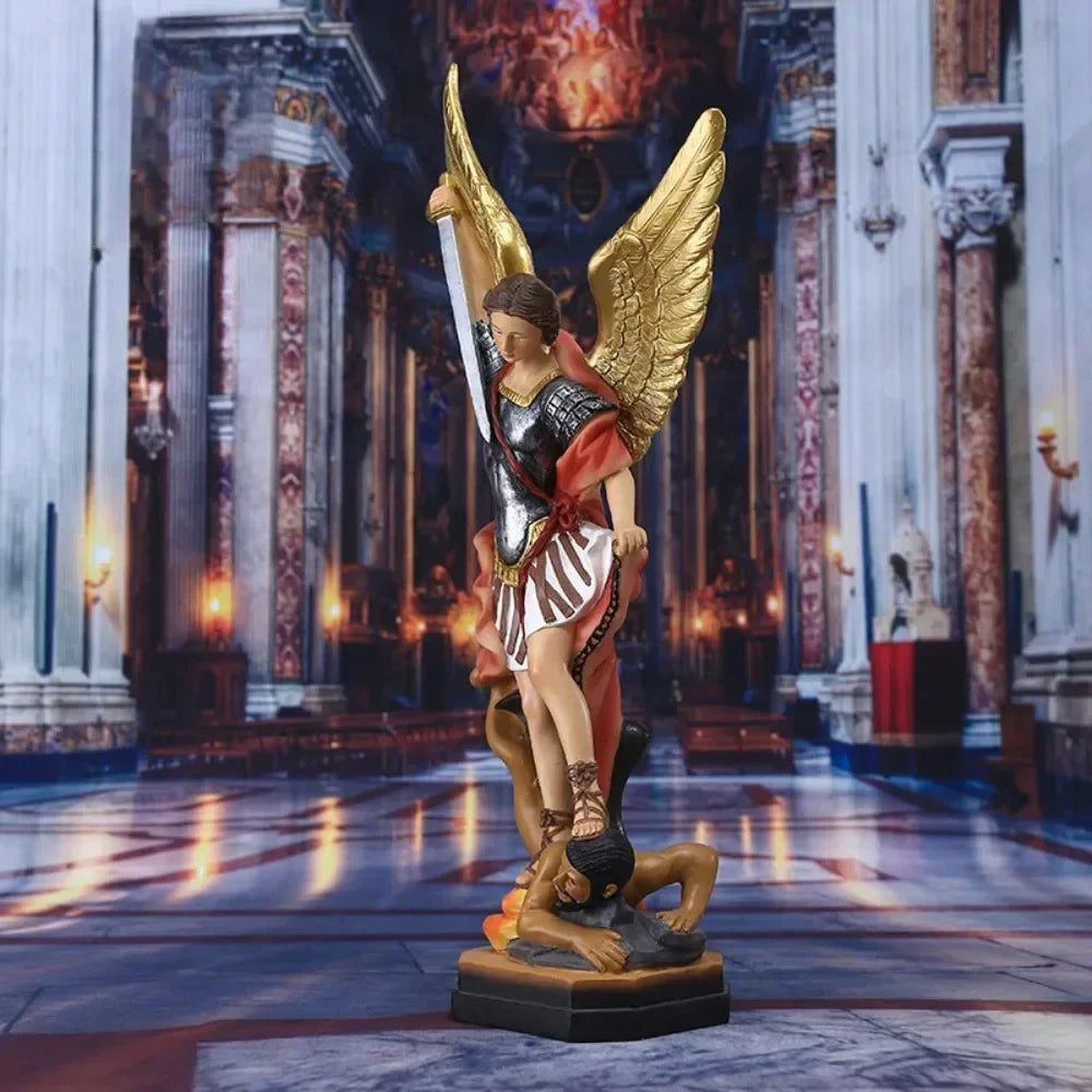 Colorful Saint Michael's Angel Statue,Paintings Guarding Justice,Home Blessing Decoration,Guardian of Eden Resin Crafts Gift