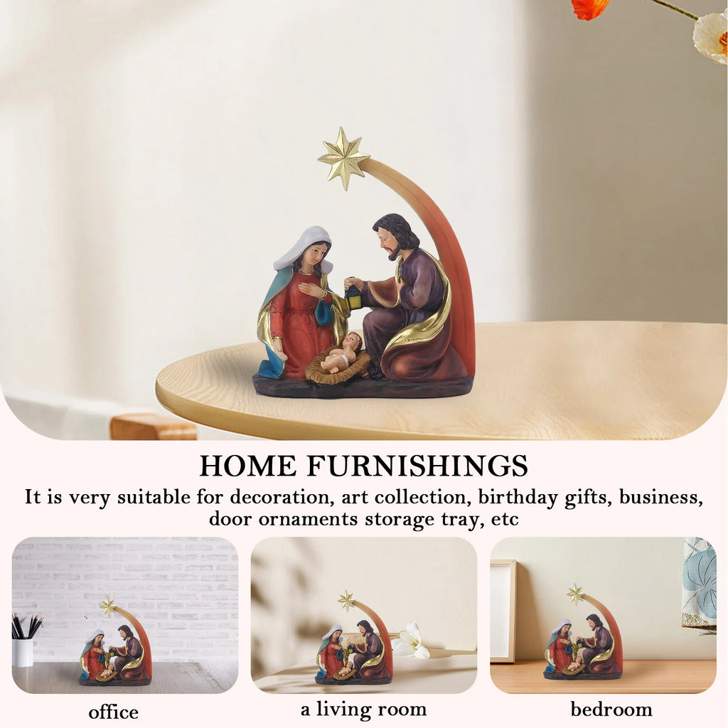 Resin Jesus Nativity Figurine Desktop Ornament Family Nativity Sculptures Handicrafts Christmas Gift Home Decor for Living Room