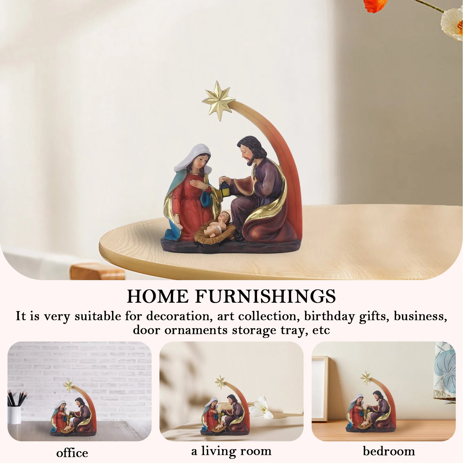 Resin Jesus Nativity Figurine Desktop Ornament Family Nativity Sculptures Handicrafts Christmas Gift Home Decor for Living Room