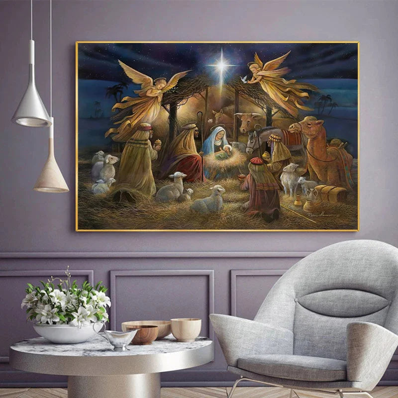 Birth of Jesus Christ Wall Art Canvas Painting Nativity Scene Christmas Decor Modern Oil Painting Church Wall Decor Cuadros