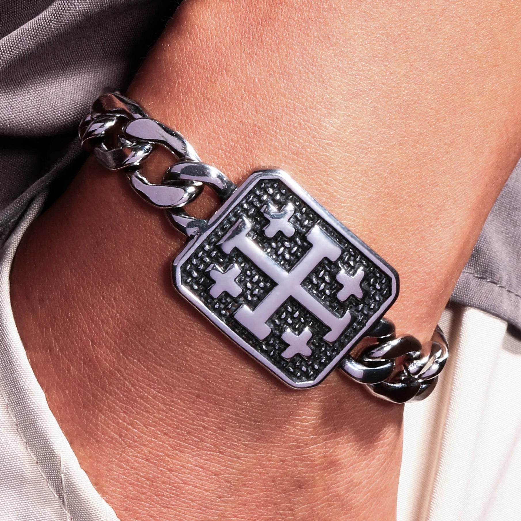 1PC Pulseras Hombre Medieval Stainless Steel Male Bracelets for Man Jesus Cross Bracelets Man Spiritual Jewelry Fathers Day Gift