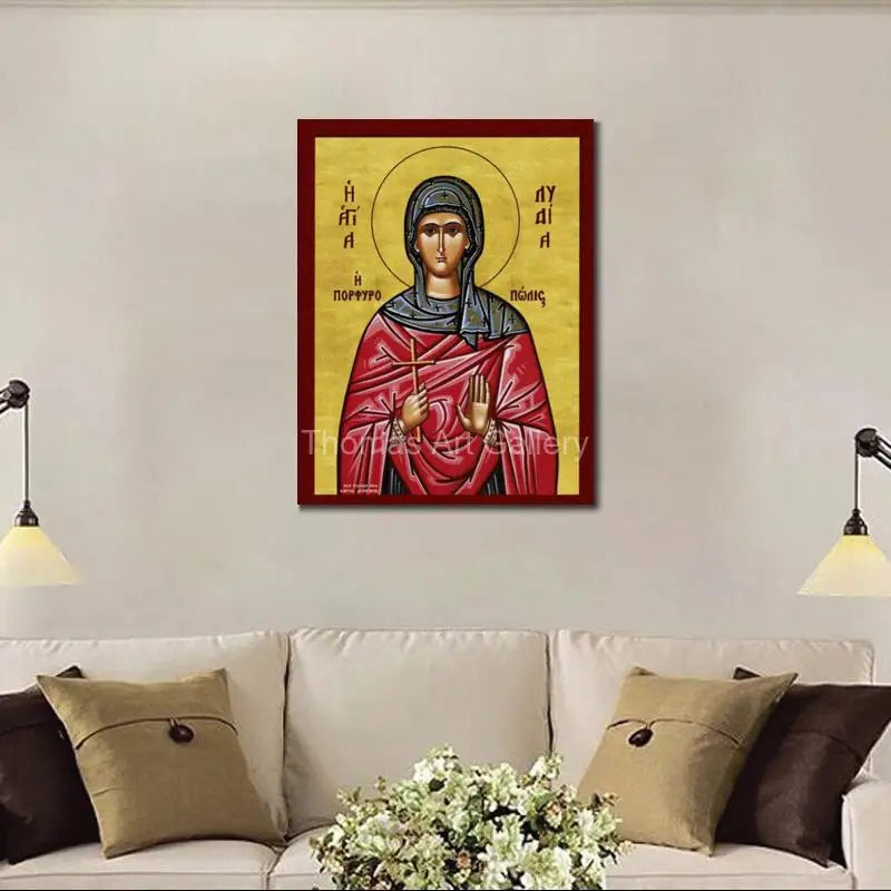 Greek Orthodox Saint Lydia Icon Canvas Print HD Byzantine Art Large Religious Wall Decor for Prayer Corner Office Christian Gift