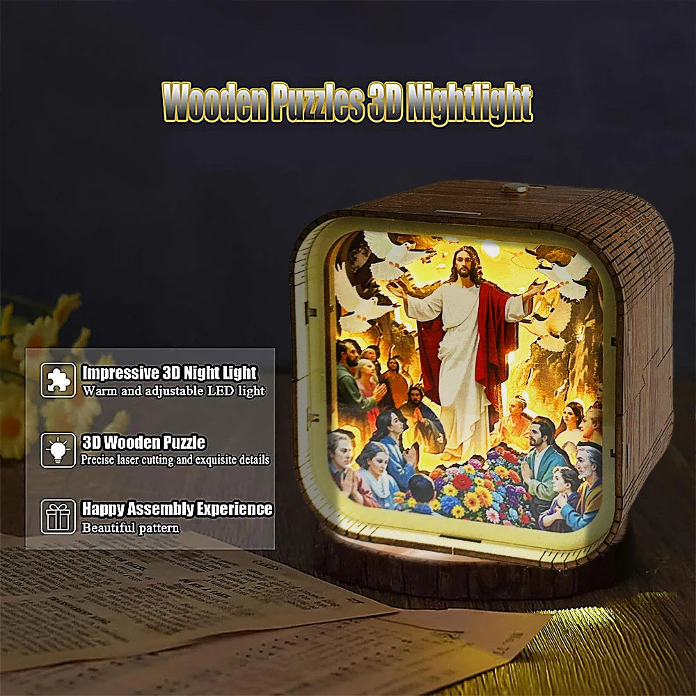 DIY 3D Wooden Jesus Resurrection Book Nook Kit with LED Light - Christian Bookshelf Insert, Religious Home Decor