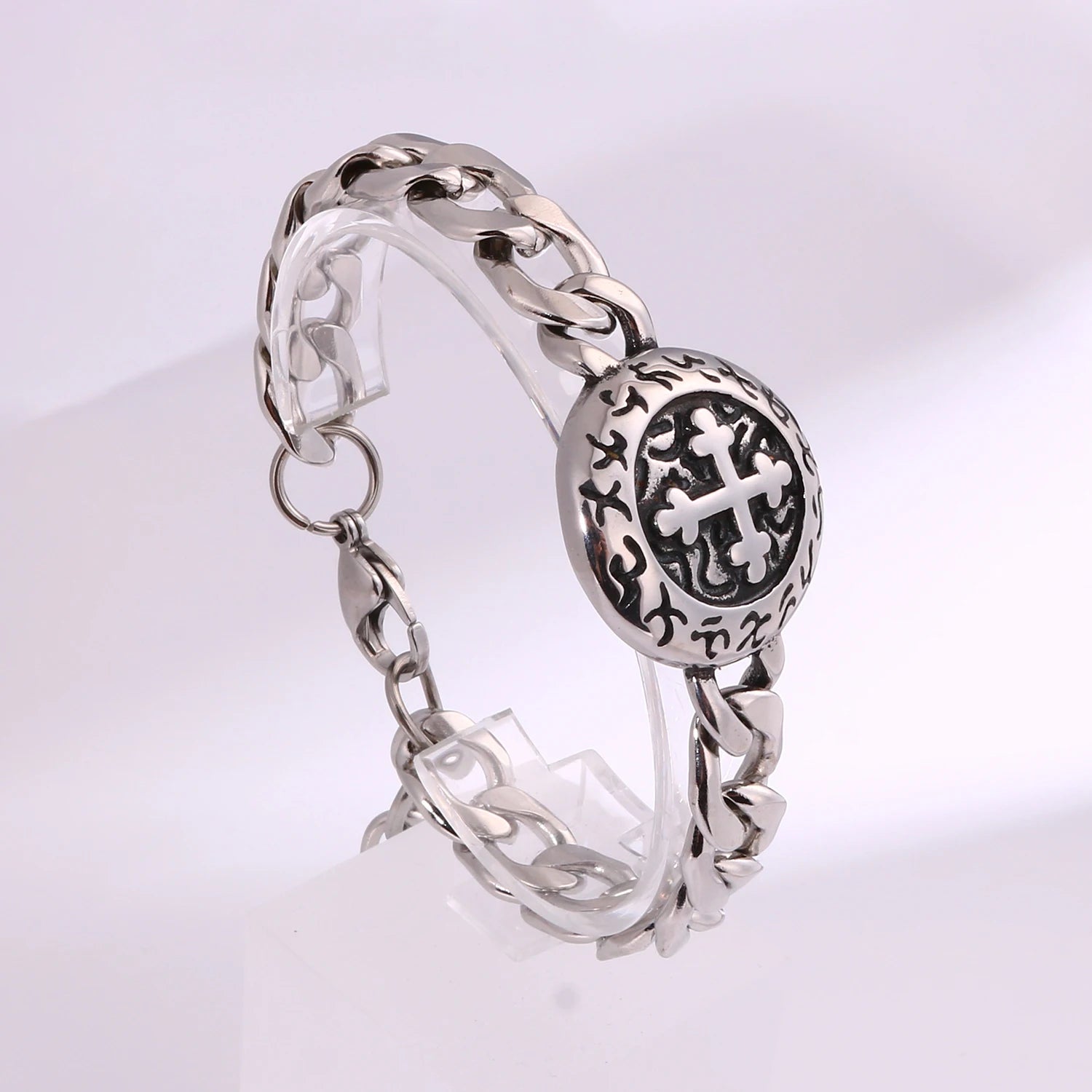 1PC Pulseras Hombre Medieval Stainless Steel Male Bracelets for Man Jesus Cross Bracelets Man Spiritual Jewelry Fathers Day Gift