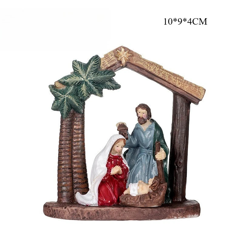 Christmas Decorations Manger Nativity Resin Ornaments Home Desktop Decoration