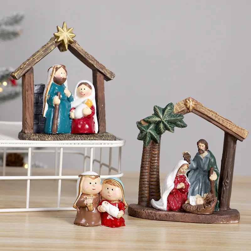 Christmas Decorations Manger Nativity Resin Ornaments Home Desktop Decoration