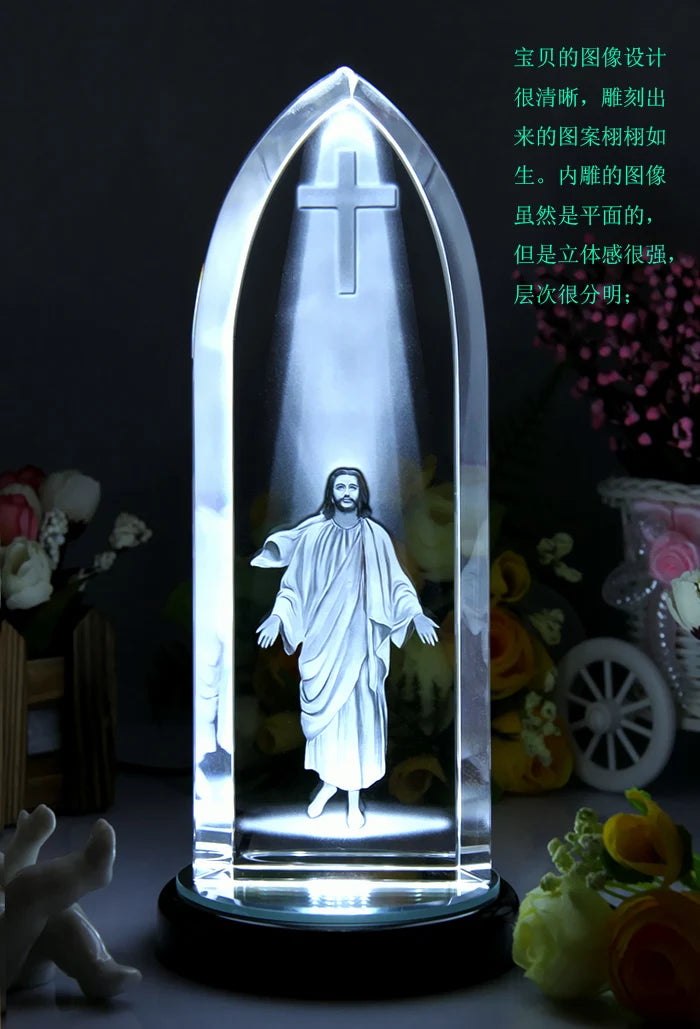Special offer --best gift Home Decor Decoration Religious 3D Jesus CROSS blessing Decoration Jesus Christ Crystal Image