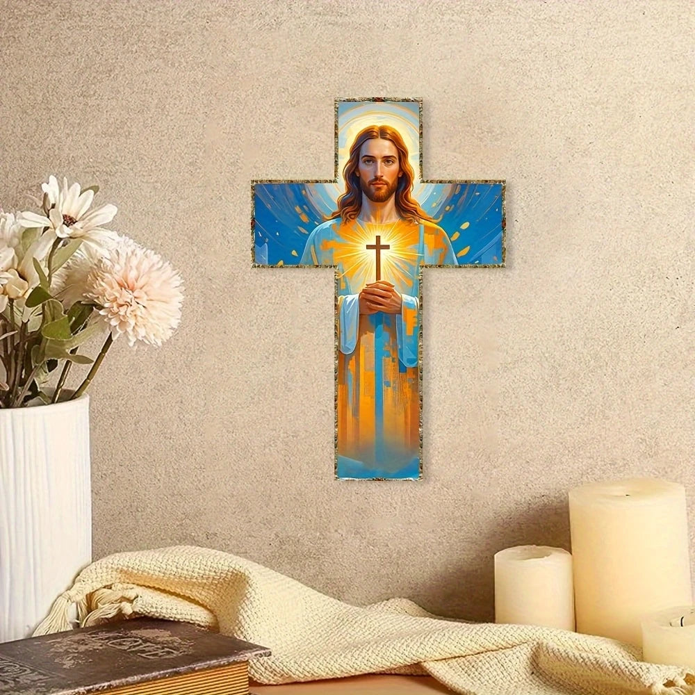 30cm Flat 2D Wooden Cross Jesus Christian Believer Family Decora Church Party Colour Wooden Board Portable Pendant Photo Prop