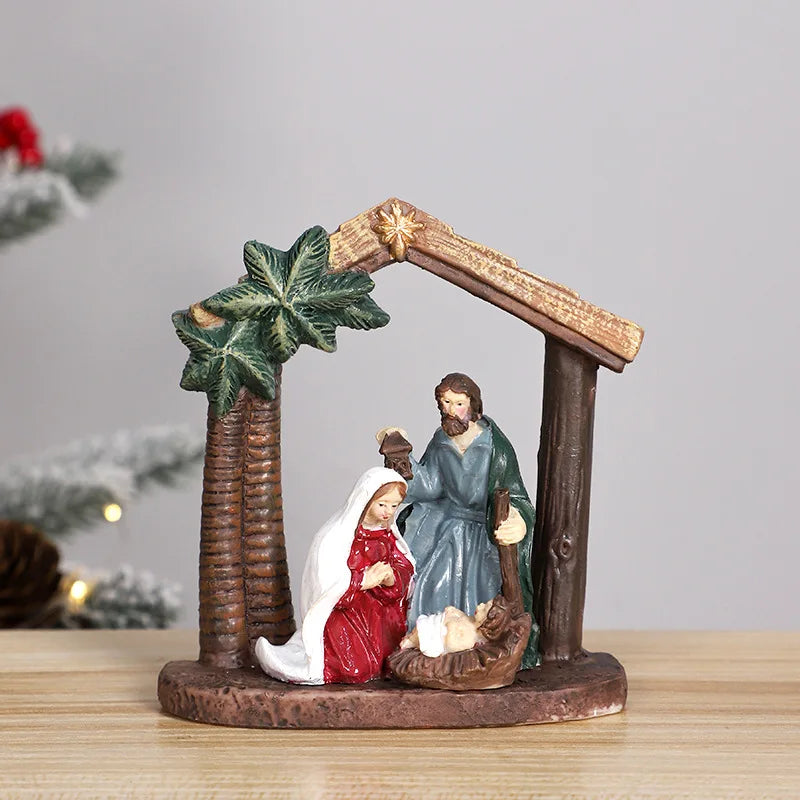 Christmas Decorations Manger Nativity Resin Ornaments Home Desktop Decoration
