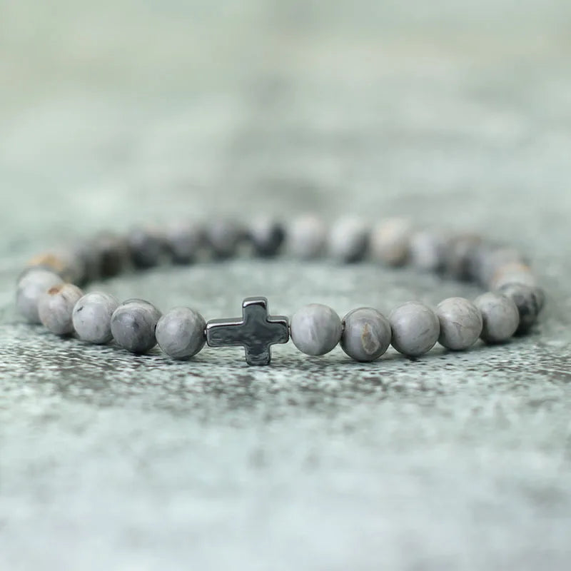 Minimalist Mens Cross Bracelet 6mm Natural Tiger Eyes Stone Braclet Gift For Him Camping Accessories Bileklik Erkek Pulseira