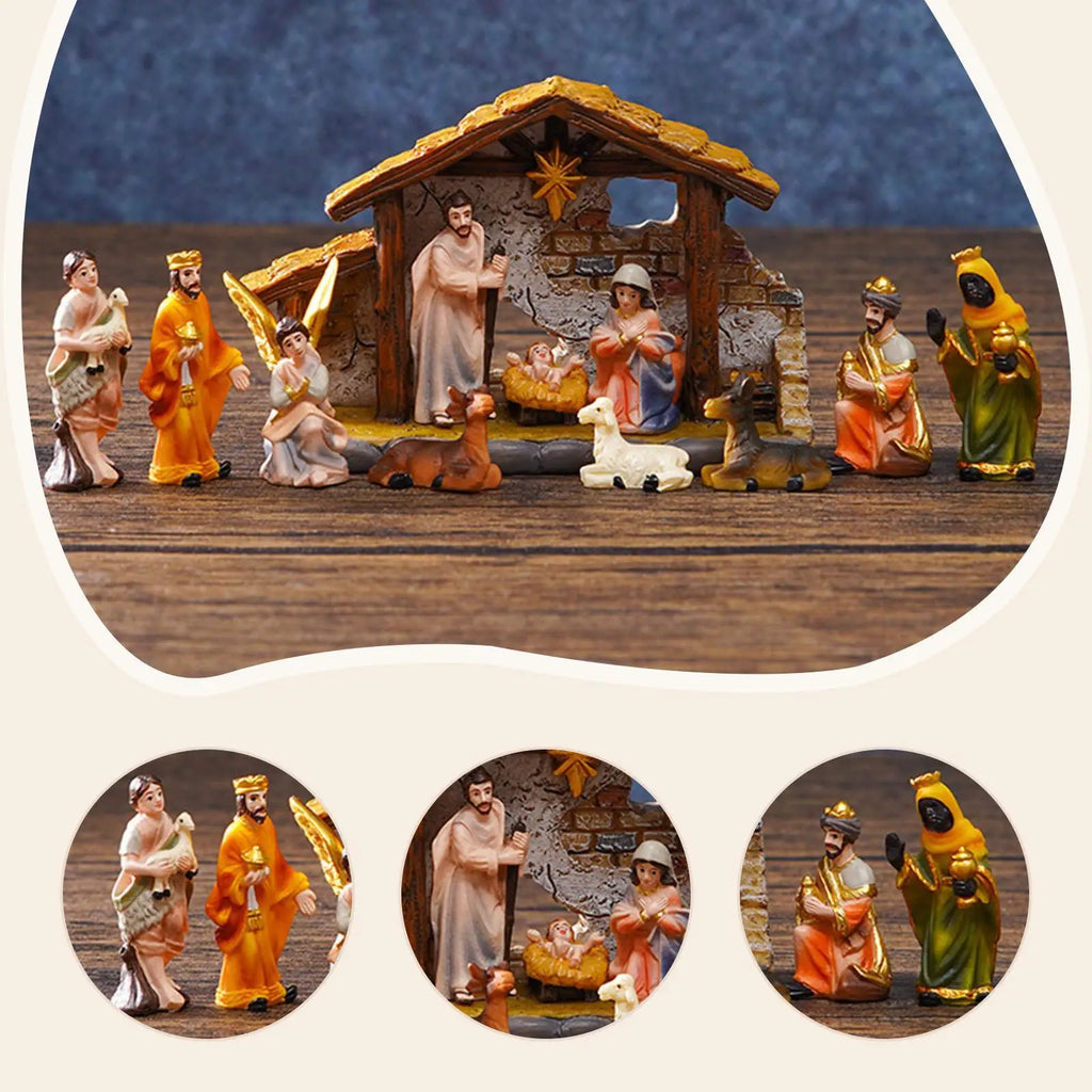 Christmas Nativity Scene Set Handmade Decorative Xmas Statue, Tabletop Decoration for Office, Desk
