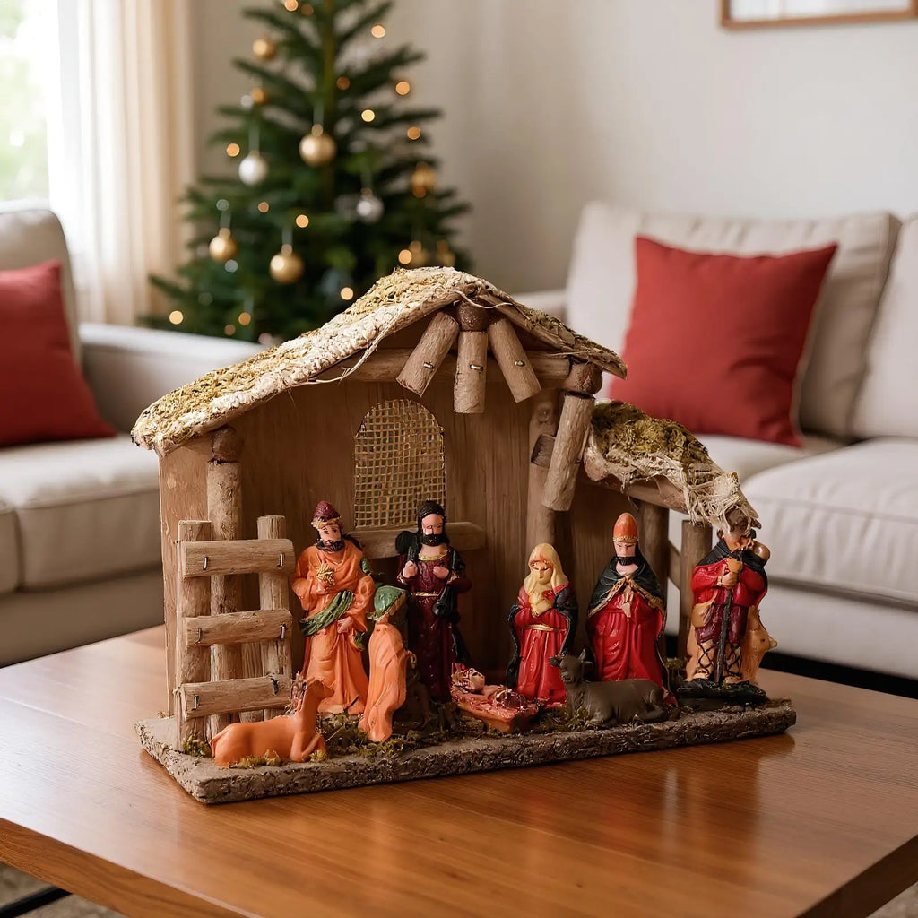 Nativity Scene Ornament Religious Nativity Figures Set Jesus Manger and House Figure Ornaments for Desk Women Table Windowsill
