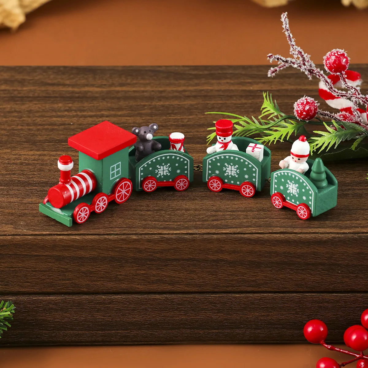 Christmas Decorations Wooden Color Box Small Train Ornaments, Window Ornaments Christmas Gifts Christmas Decorations