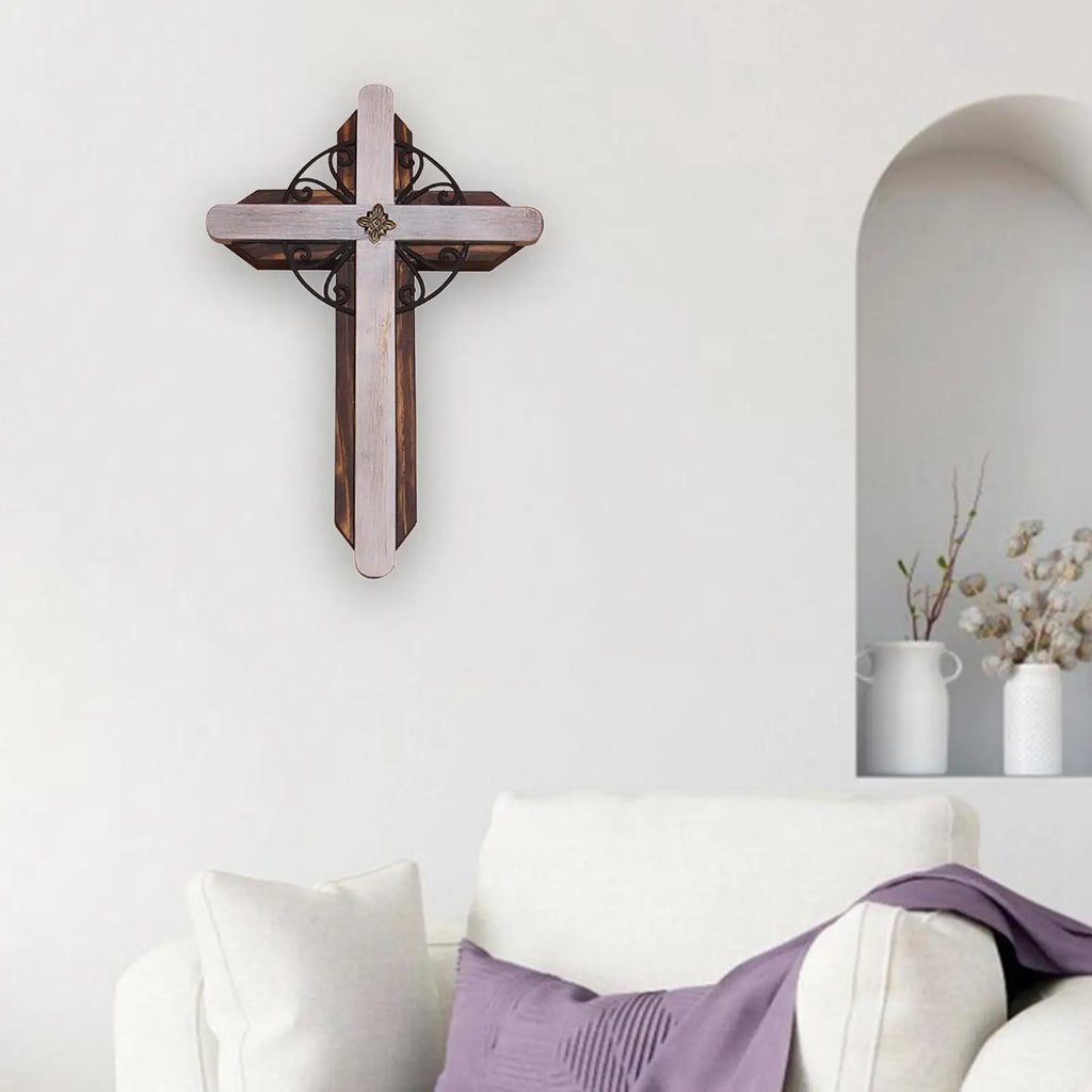 Christian Wall Cross Decorative Sculpture, Elegant Design, 34x25cm