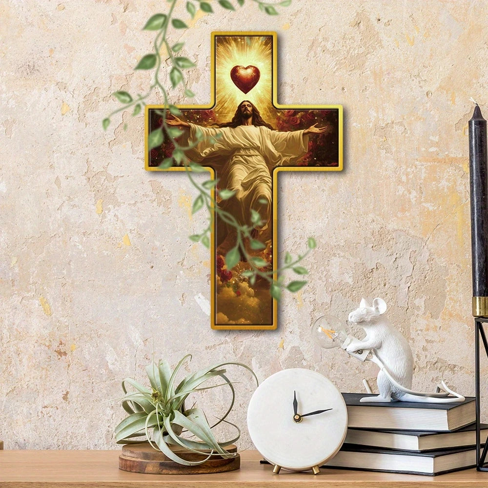 30cm Flat 2D Wooden Cross Jesus Christian Believer Family Decora Church Party Colour Wooden Board Portable Pendant Photo Prop