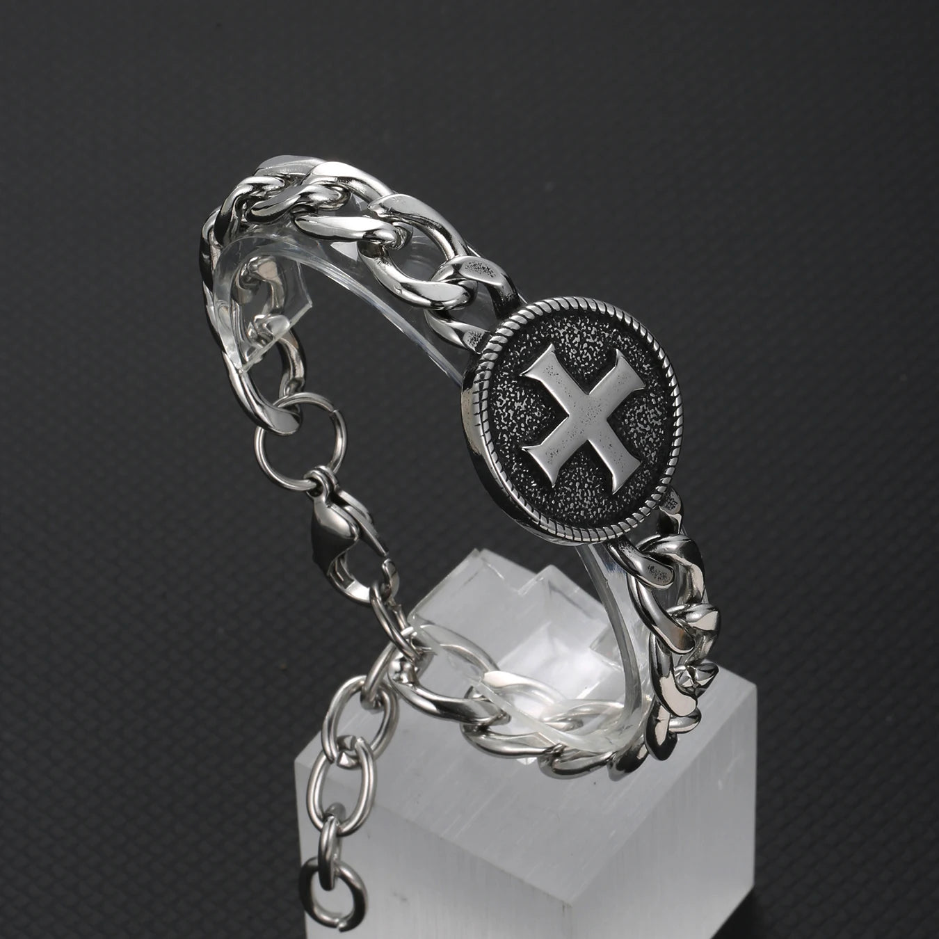 1PC Pulseras Hombre Medieval Stainless Steel Male Bracelets for Man Jesus Cross Bracelets Man Spiritual Jewelry Fathers Day Gift