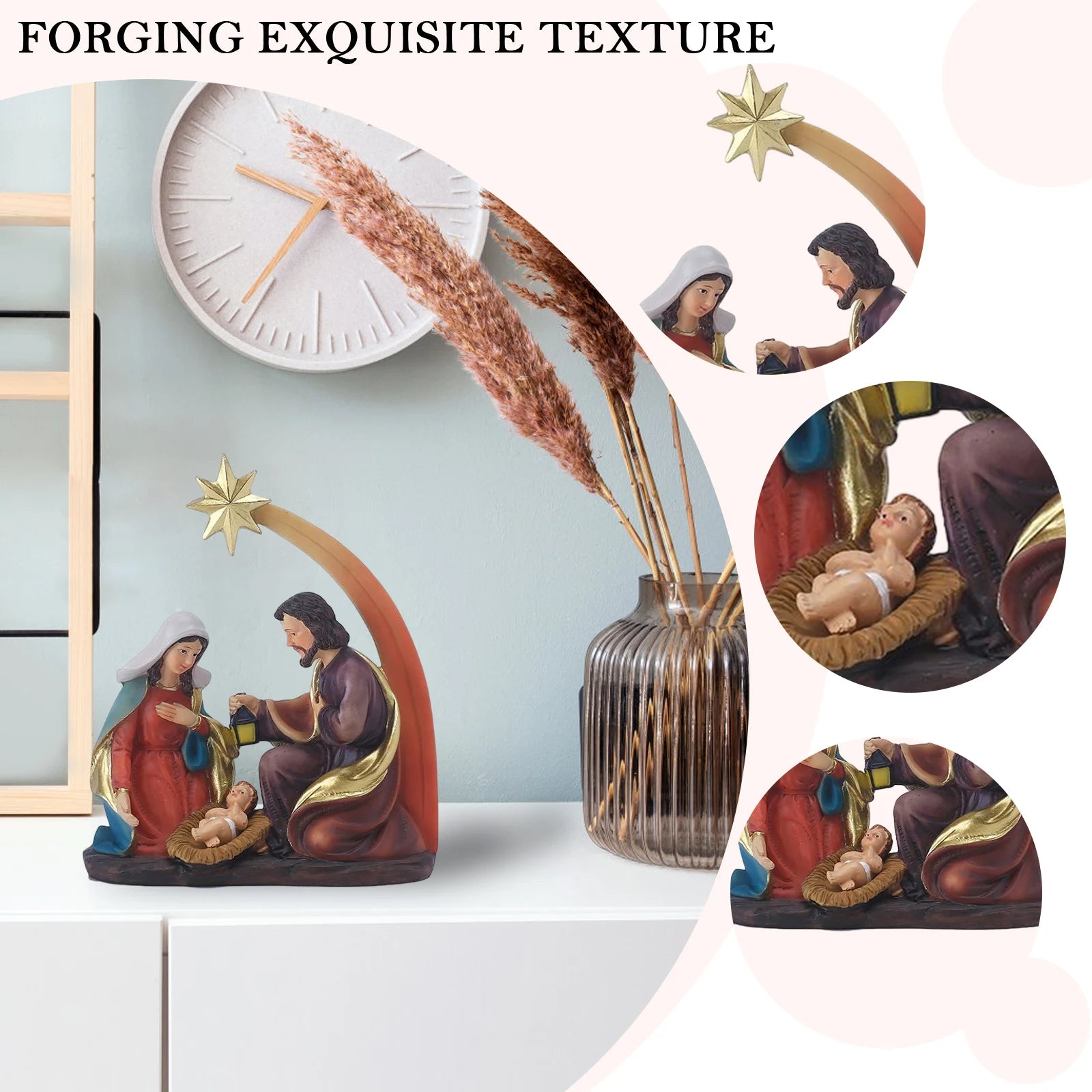 Resin Jesus Nativity Figurine Desktop Ornament Family Nativity Sculptures Handicrafts Christmas Gift Home Decor for Living Room
