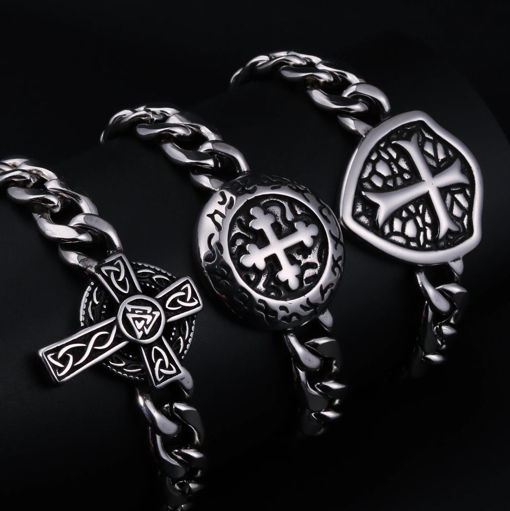 1PC Pulseras Hombre Medieval Stainless Steel Male Bracelets for Man Jesus Cross Bracelets Man Spiritual Jewelry Fathers Day Gift