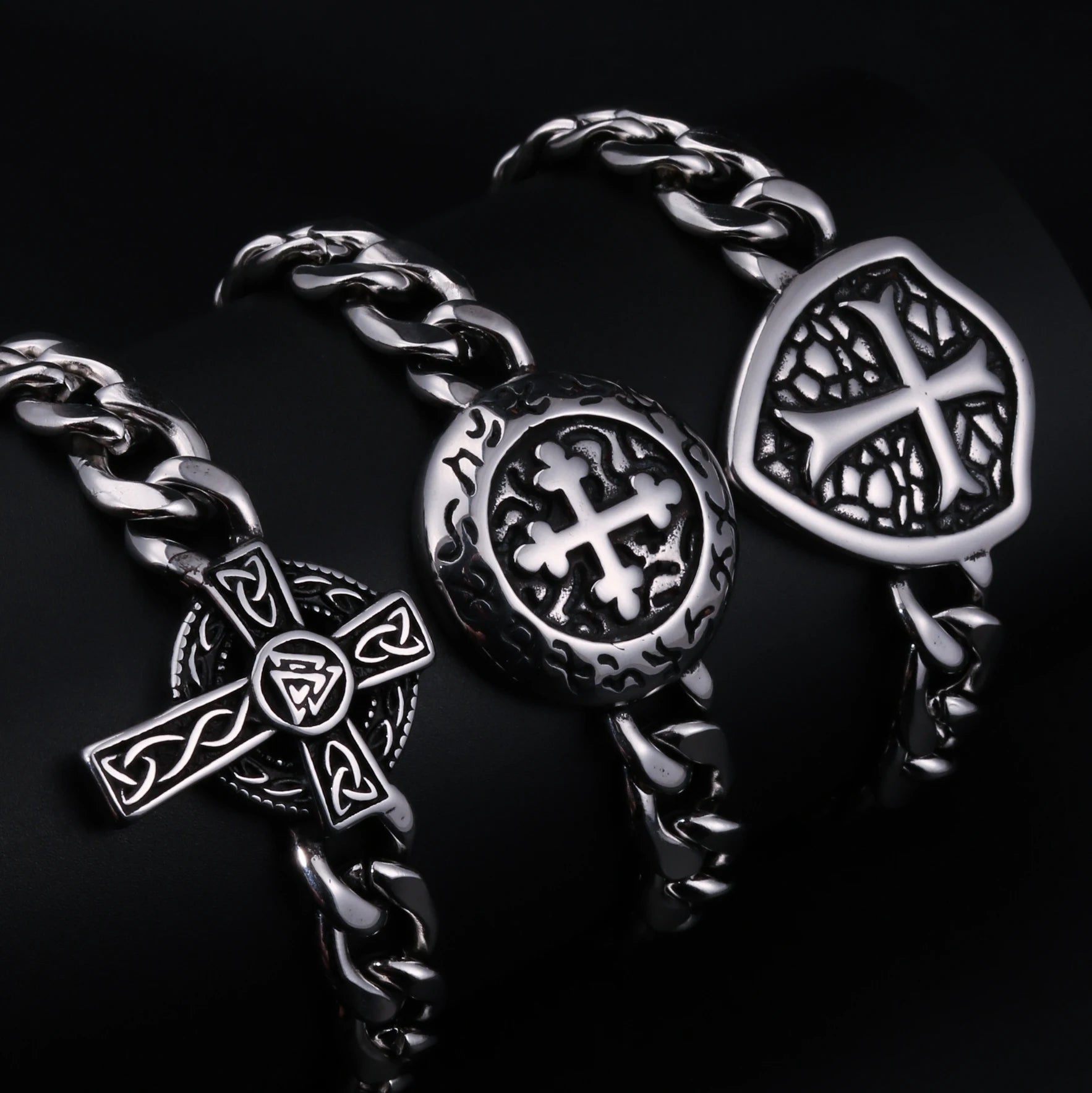 1PC Pulseras Hombre Medieval Stainless Steel Male Bracelets for Man Jesus Cross Bracelets Man Spiritual Jewelry Fathers Day Gift