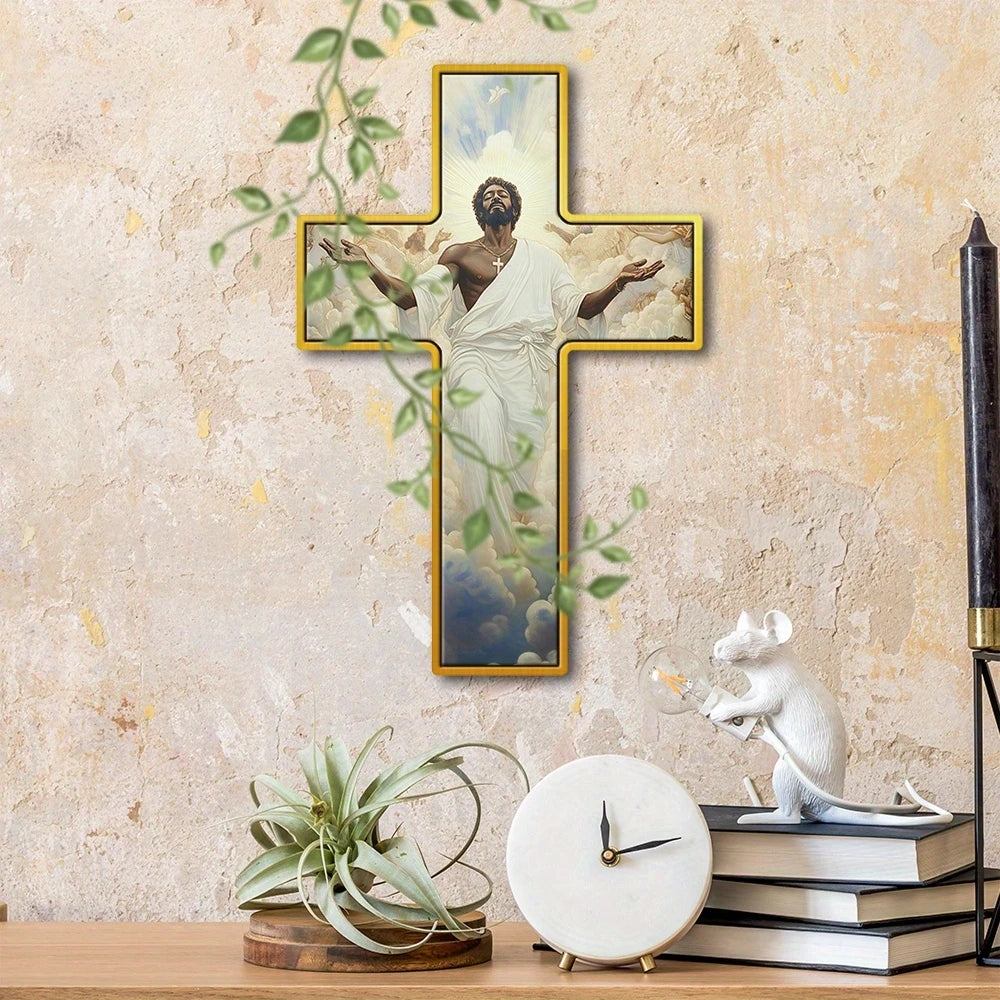 30cm Flat 2D Wooden Cross Jesus Christian Believer Family Decora Church Party Colour Wooden Board Portable Pendant Photo Prop