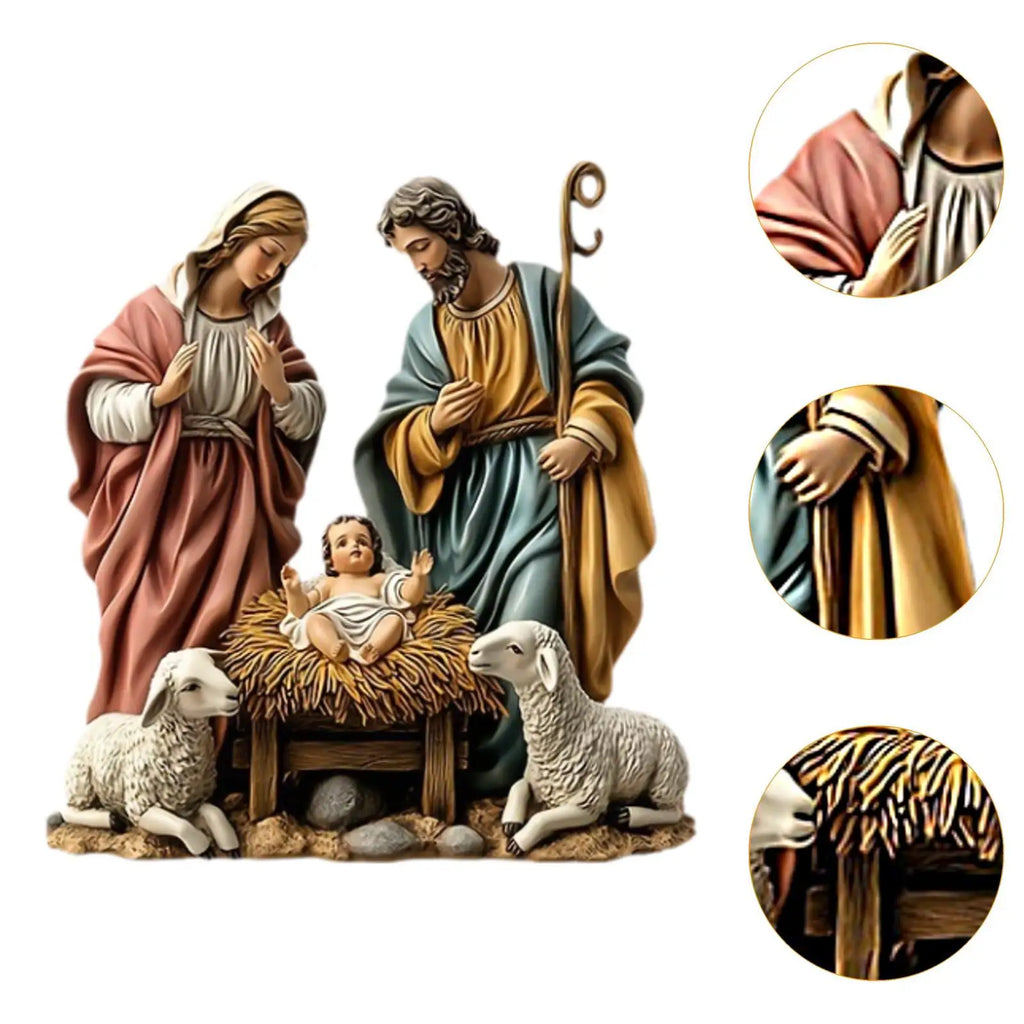 Christmas Nativity Scene Figurine Christmas Decoration Holy Family Miniatures Statue for Birthday Gift Car Indoor Decor Shelf
