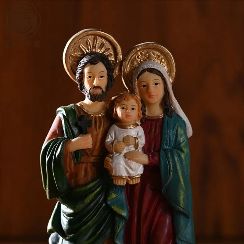 Holy Family Statues Set Colorful Home Accessories Church Tabletop Resin Sculpture Decoration Living Room Decorative Figurines